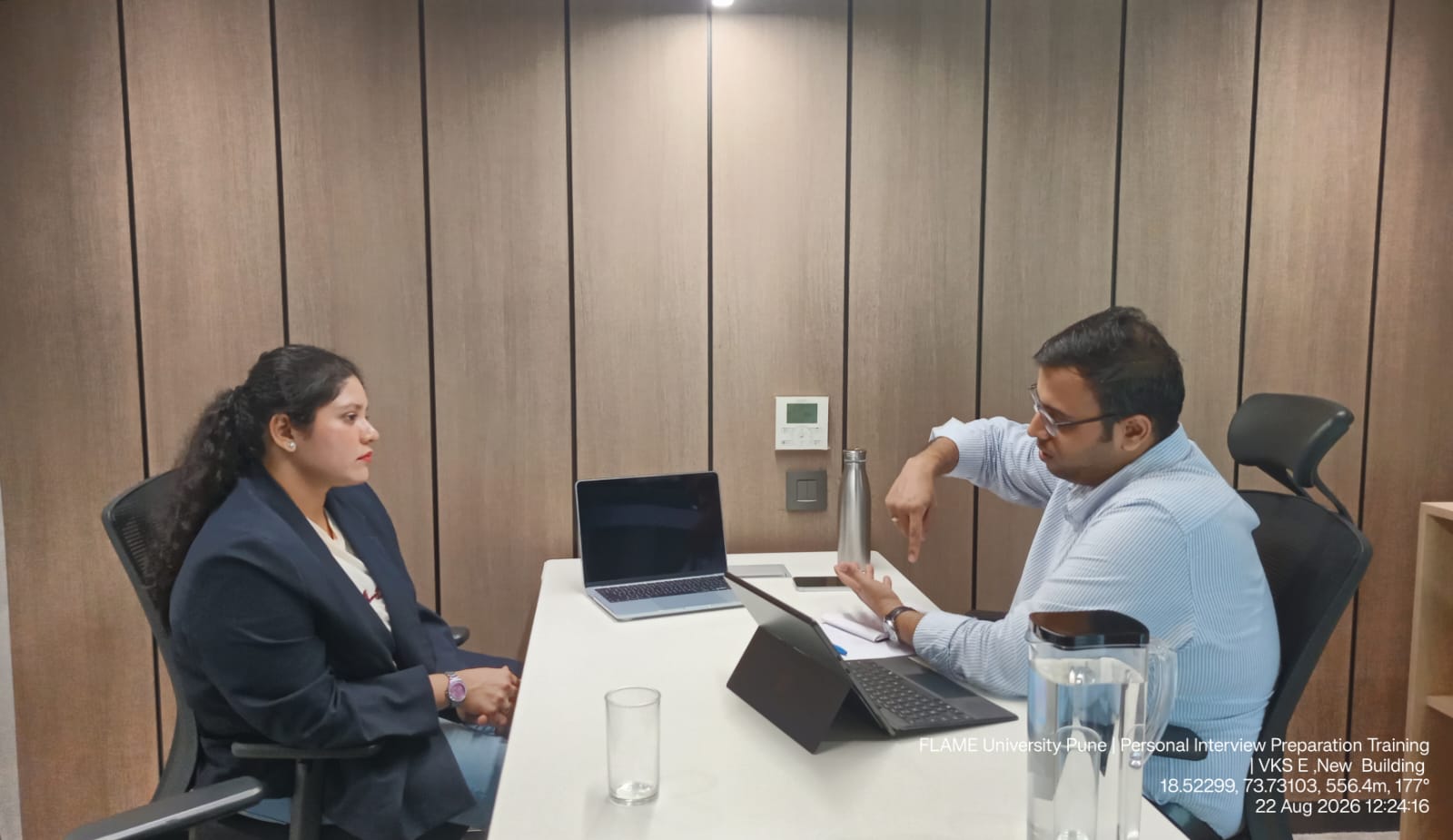 Student practising for a personal interview